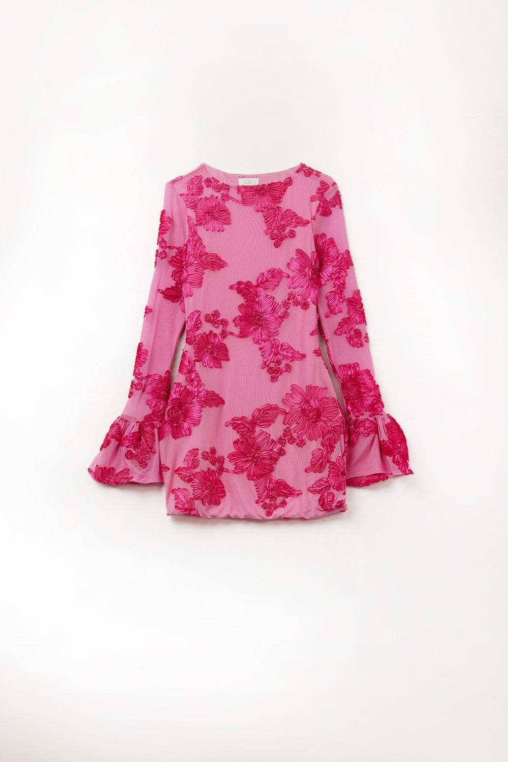 Q2 vestido mini de chiffon fúcsia com brocado floral