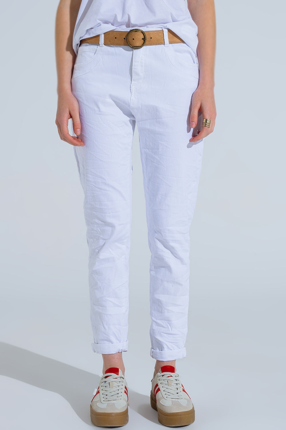 Jeans Skinny Branco Amassado
