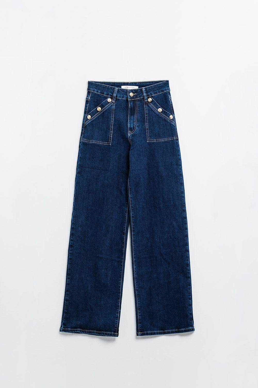 Jeans perna larga com detalhe de 3 botões