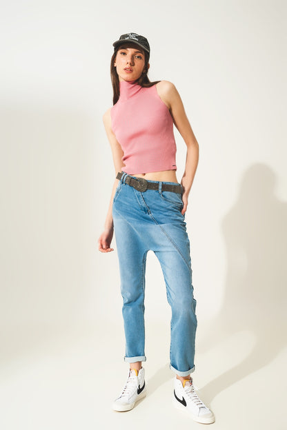 Jeans largo dos anos 90 em lavagem vintage azul