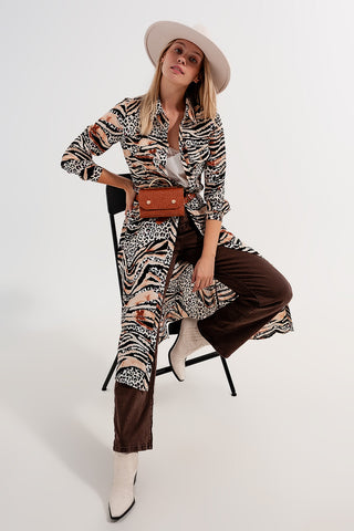Vestido camisa animal em natural