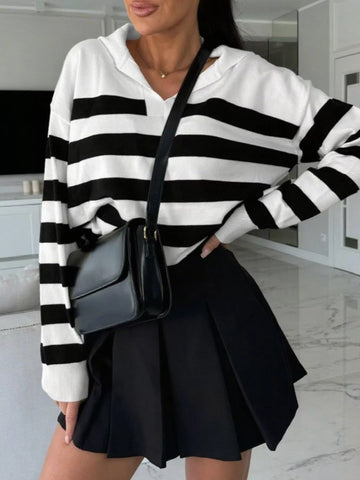 Striped Dropped Shoulder Knit Top