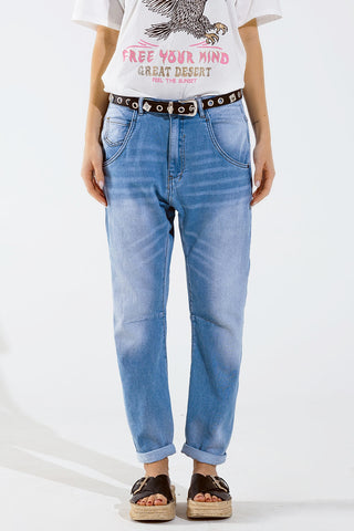 Calça Jeans Boyfriend Básica Com Detalhe De Costura