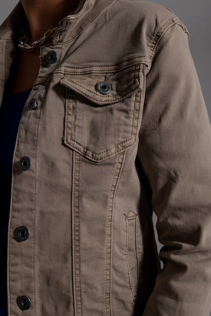 Jaqueta Jeans Básica Com Bolsos Bege