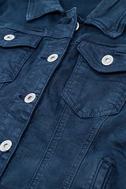Jaqueta Jeans Básica Com Bolsos Azul Marinho