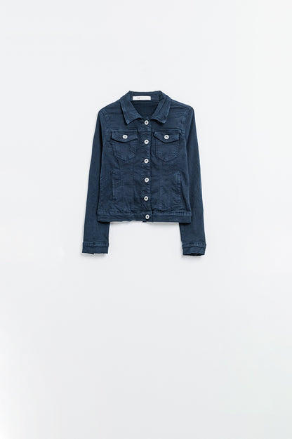Jaqueta Jeans Básica Com Bolsos Azul Marinho
