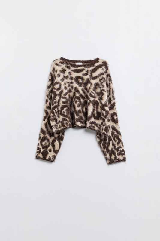 Q2 beige Leopard print sweater made of wool knitted