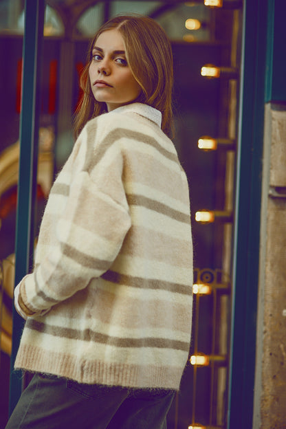 cardigan fofo listrado bege