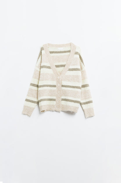 cardigan fofo listrado bege