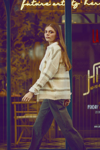 cardigan fofo listrado bege