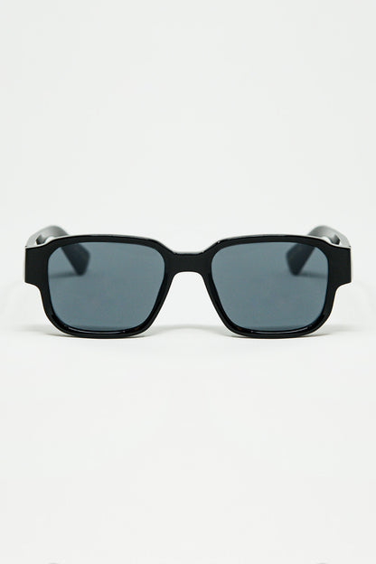 Q2 Black Chunky Square Sunglasses In Crystal Grey