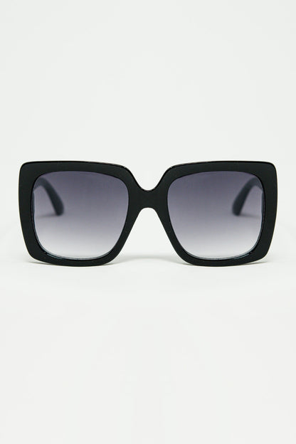 Q2 black Oversized square sunglasses with golden metallic detail