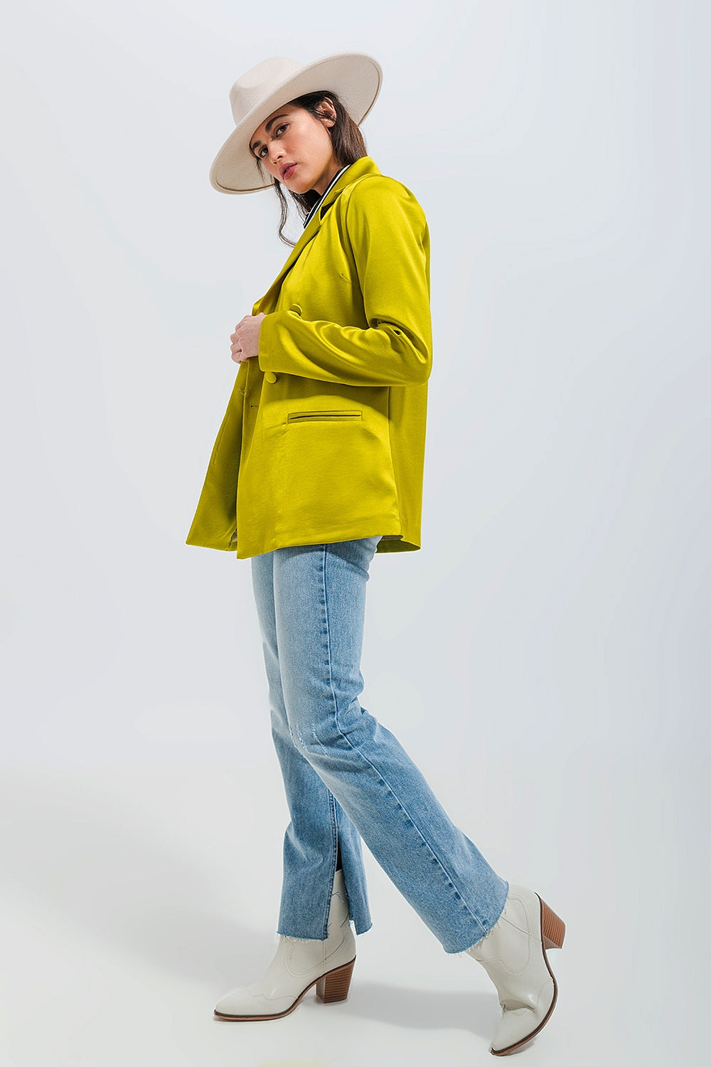 Blazer de cetim de duplo peito verde lima