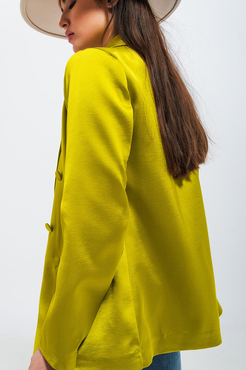 Blazer de cetim de duplo peito verde lima