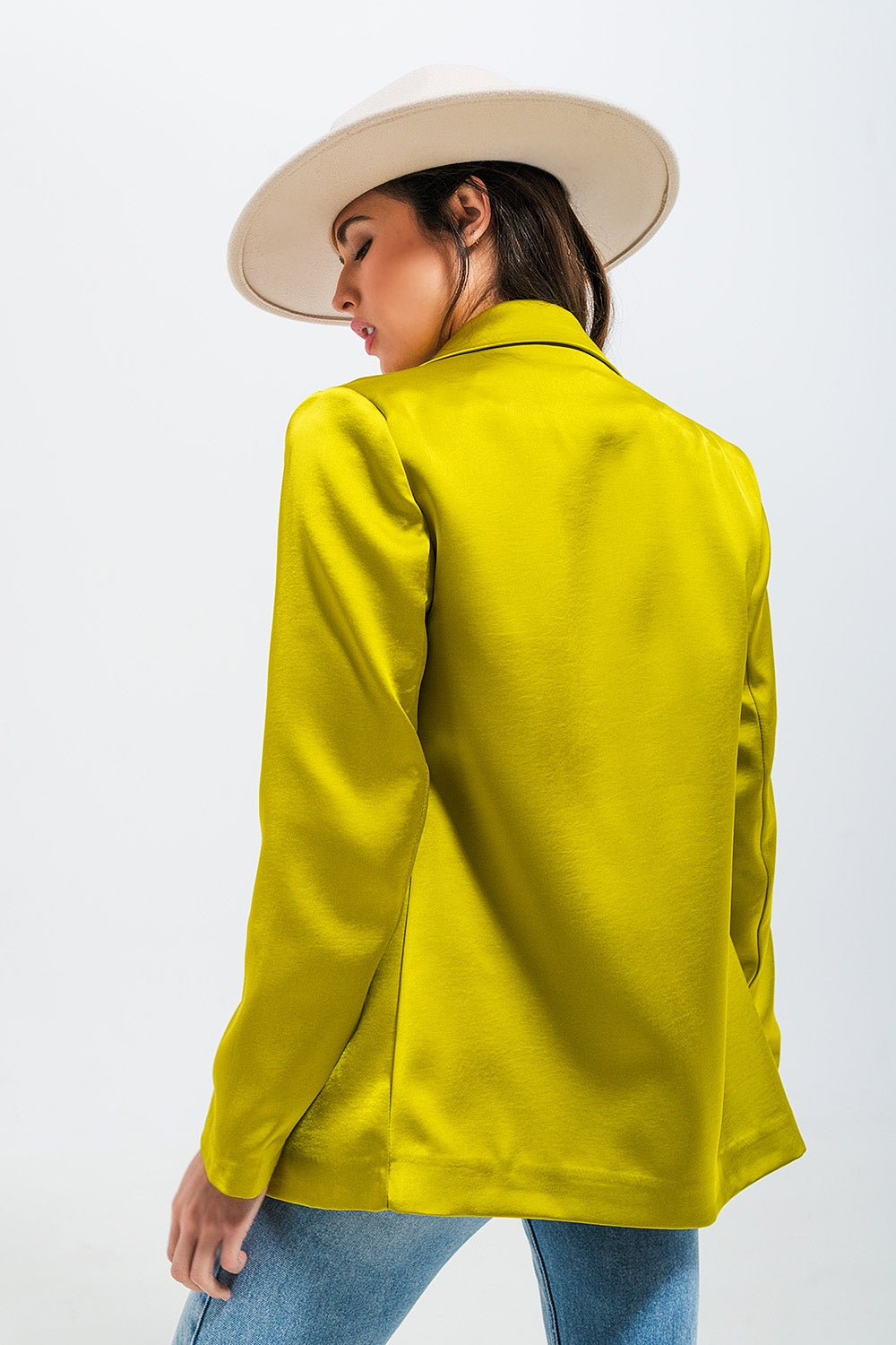 Blazer de cetim de duplo peito verde lima