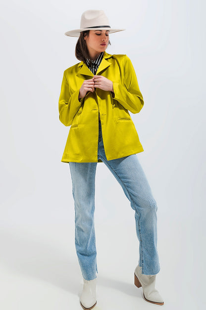 Blazer de cetim de duplo peito verde lima