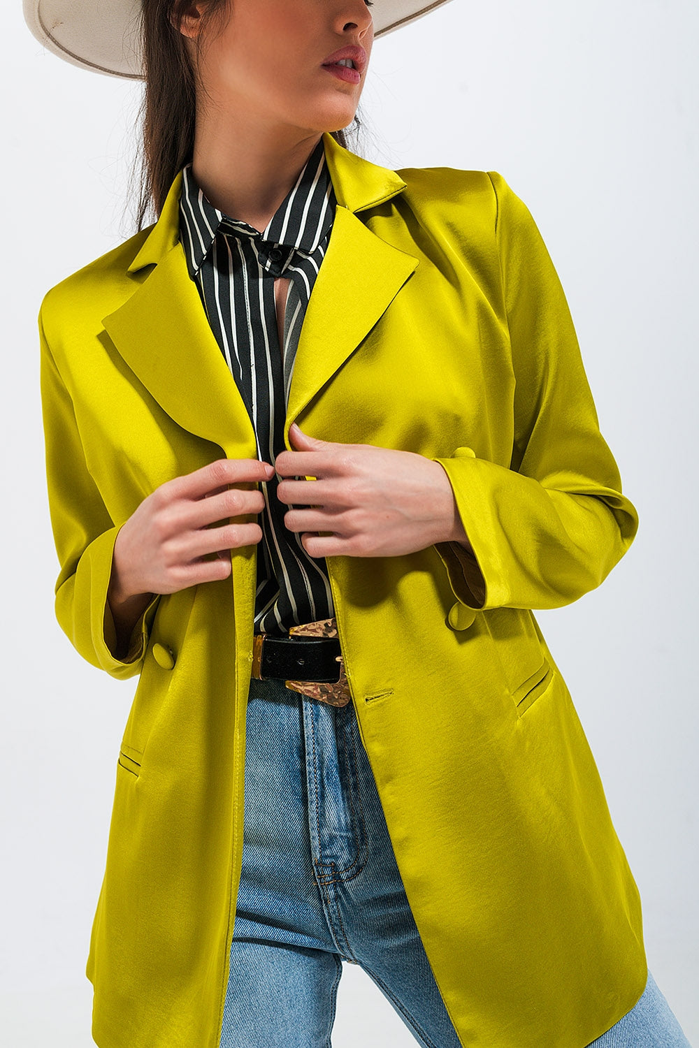 Blazer de cetim de duplo peito verde lima