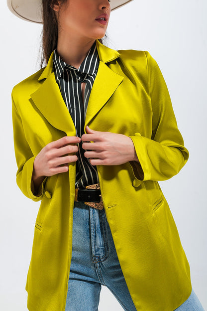Blazer de cetim de duplo peito verde lima