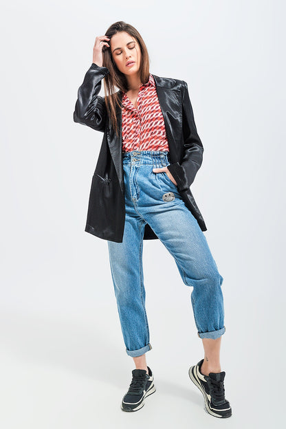 Blazer de cetim preto
