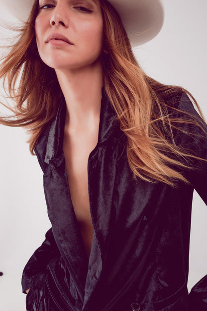 Blazer de veludo preto oversize