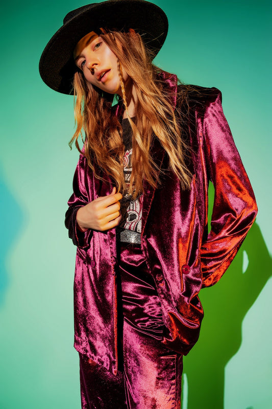 Q2 Blazer de veludo purpura oversize