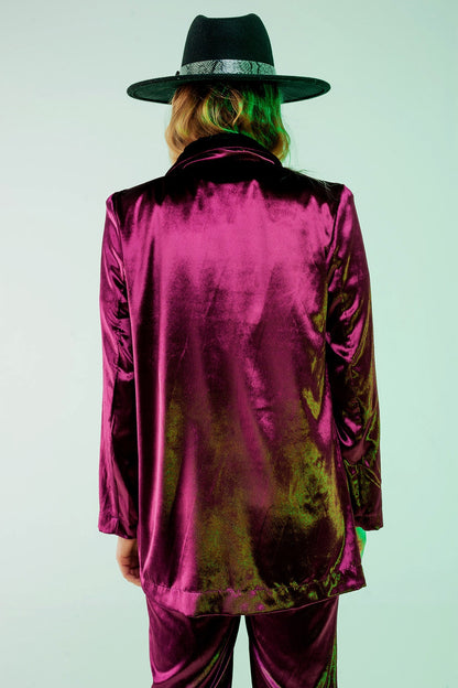 Blazer de veludo roxo oversize