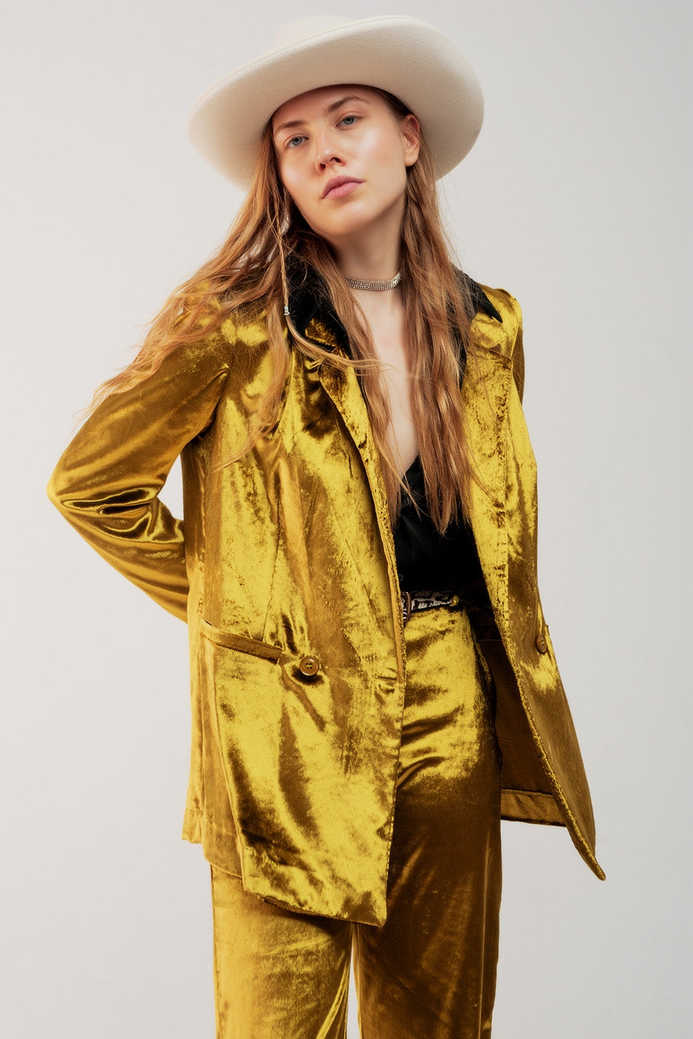 Blazer de veludo verde limão oversize