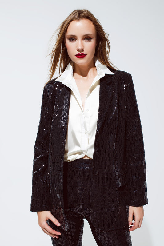 Q2 Blazer Party Relaxed com lantejoulas em preto