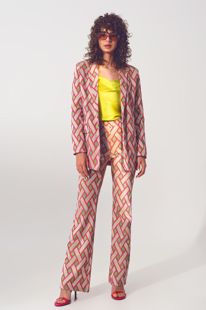 Blazer rosa com impressão colorida