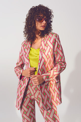Blazer rosa com impressão colorida