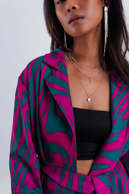 Blazer verde com cinto de impressão animal