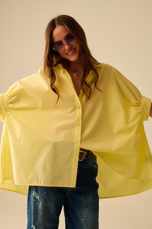 Q2 Blusa amarela oversized com manga curta