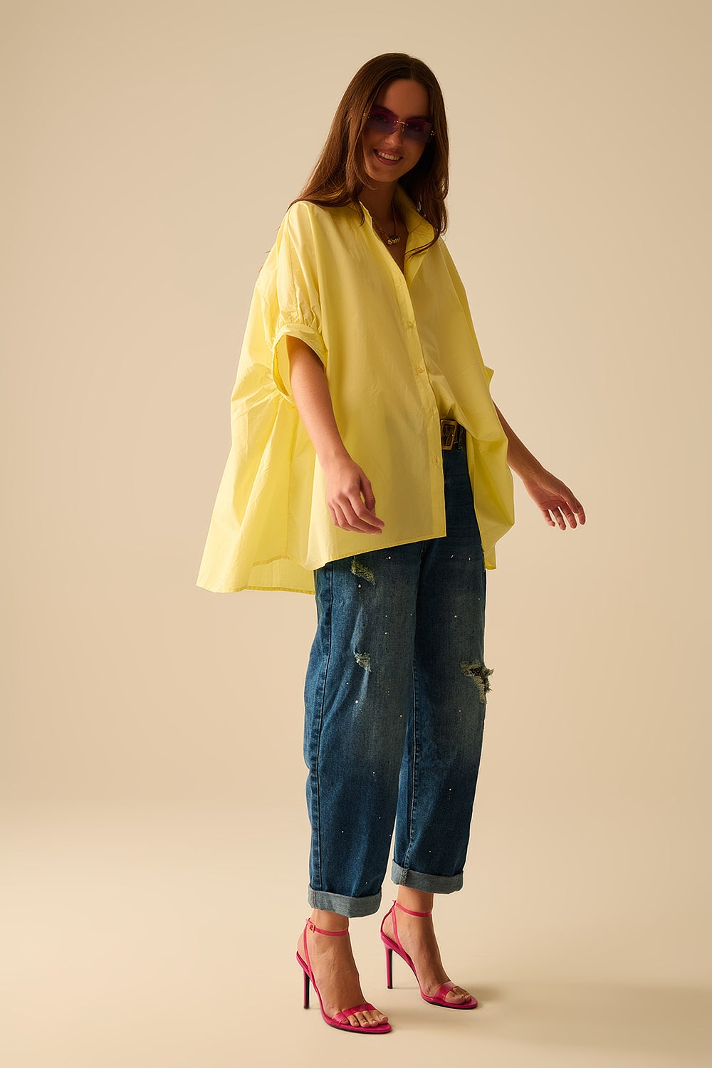 Blusa amarela oversized com manga curta
