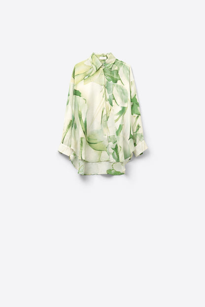 Blusa com botões estampada em aguarela verde
