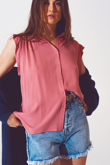 Blusa com mangas curtas franzidas em rosa