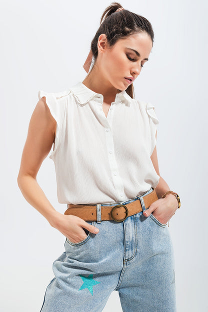 Blusa com mangas de rufos em branco