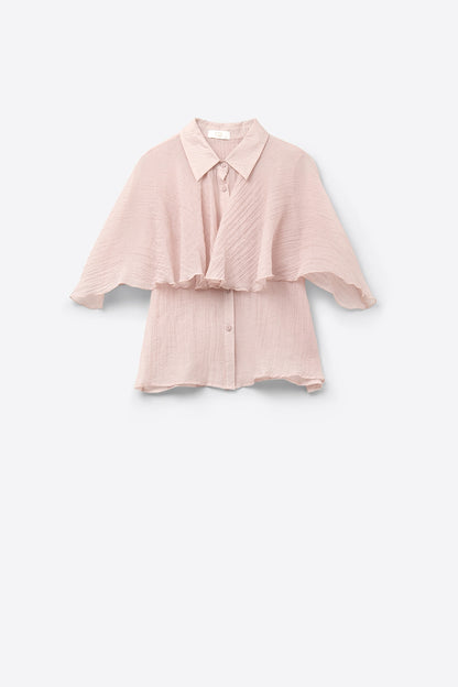 Blusa de chiffon texturizada cor-de-rosa com mangas caídas