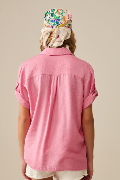 Blusa manga curta em rosa claro