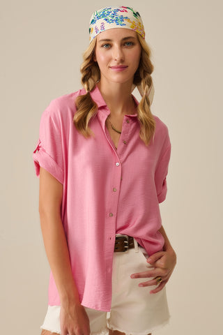 Blusa manga curta em rosa claro