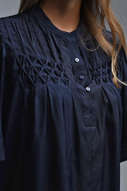 Blusa descontraída estilo boho da Marinha com pormenores bordados
