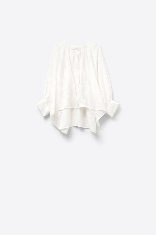 Q2 Blusa Listrada com Manga Balão em Branco