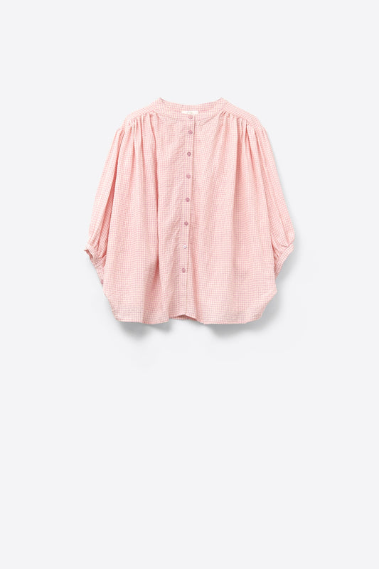 Q2 blusa solta de gingão rosa claro