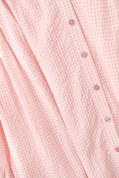 blusa solta de gingão rosa claro