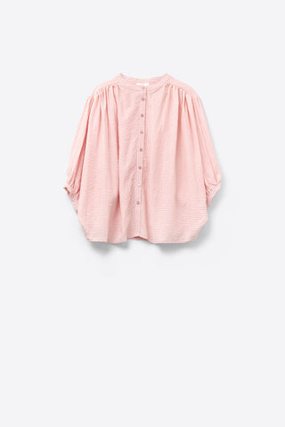 blusa solta de gingão rosa claro