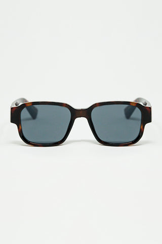 Brown Chunky Square Sunglasses In Crystal Grey
