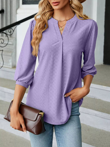Blusa casual com manga 3/4 entalhada