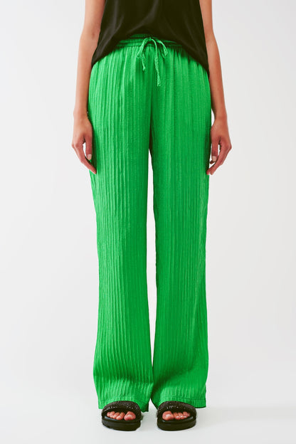 Q2 Calça listrada folgada em verde
