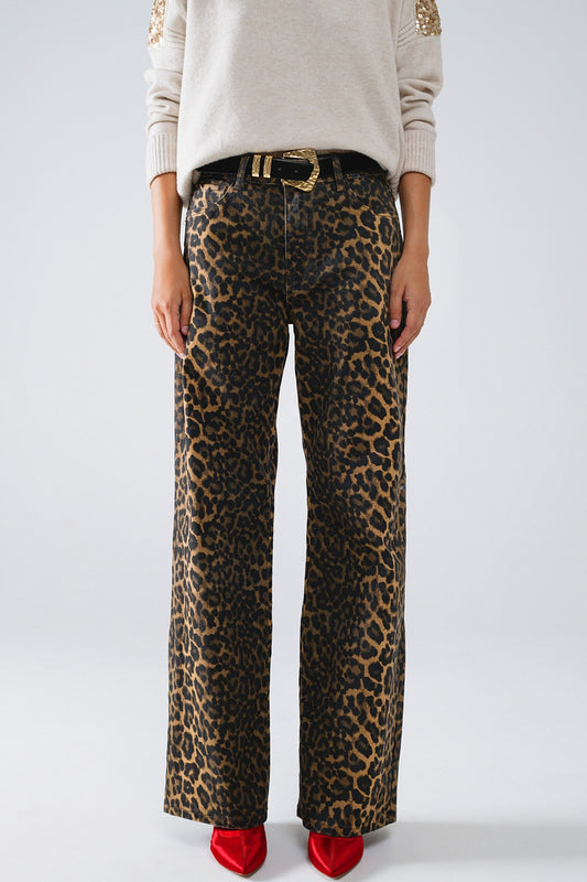 Q2 Calça padrão leopardo com degradé na frente e nas costas