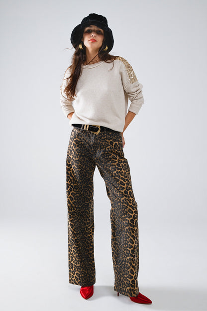 Calça padrão leopardo com degradado na frente e nas costas