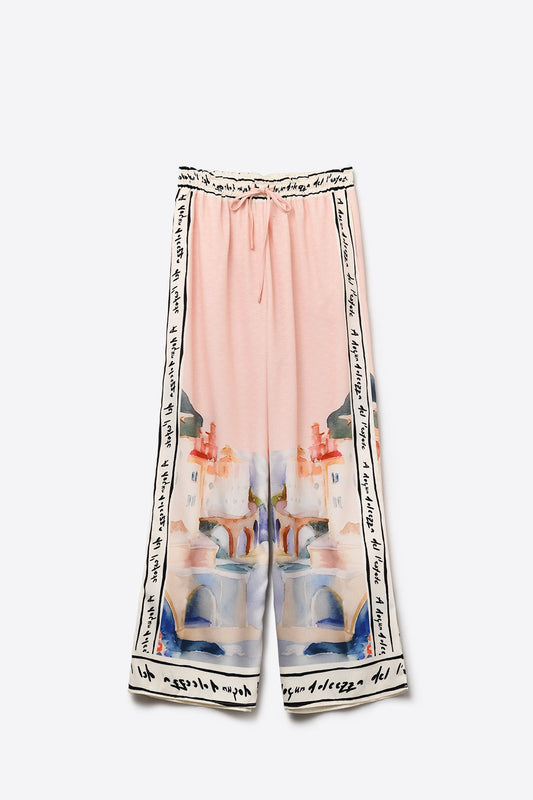 Q2 Calças cor-de-rosa com estampado de aguarela de verão